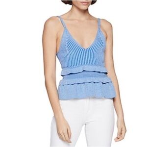 BCBGeneration Light Blue Ruffled Peplum Knit Tank